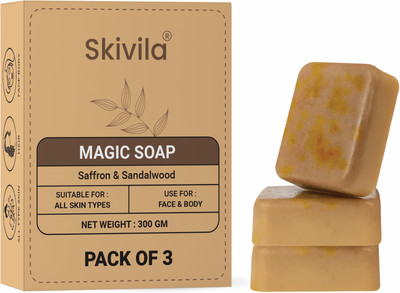 skivila Saffron & Sandalwood Soap For Man & Women - Glowing & Brightening Skin Bath Bar(3 x 100 g)
