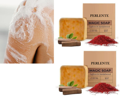 PERLENTE Natural Exfoliation,Handmade Magic Soap Sandal Wood And Saffron(2 x 150 g)