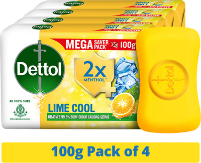 Dettol Lime Cool Bathing Soap with 2X Menthol & long Lasting Freshness(4 x 100 g)