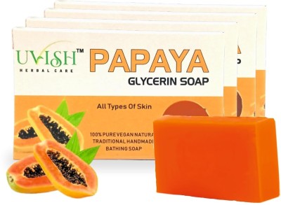 Uvish HANDMADE GLYCRIN PAPAYA SOAP 100GM (PACK OF 4)(4 x 100 g)