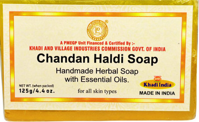 Parwati Gramudyog Chandan Haldi Fruit Soap | Handmade Herbal Soap with Essential Oils|Khadi India(3 x 125 g)