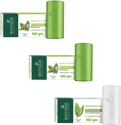 BIOTIQUE Bathing Bar 150g - Basil & Parsley -2pcs & Morning Nectar (Pack of 3)(3 x 150 g)