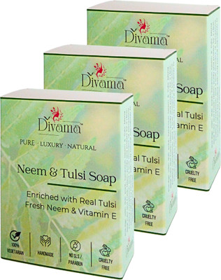 divama Neem & Tulsi Handmade Soap | Shea Butter Vitamin E | Clear Healthy Skin | 375 g(3 x 125 g)