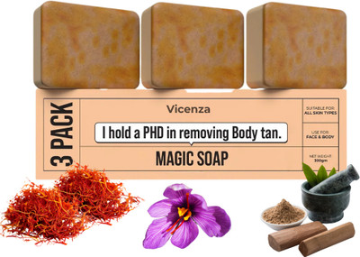 Vicenza Magic Soaps For Bath | Skin Brightening Soap For Men & Women Natural Herbal Glow(3 x 100 g)