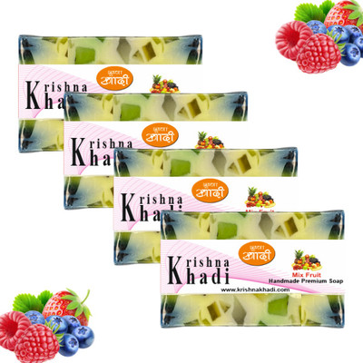 Krishna Khadi Premium Soap Bar MIX FRUIT (Pack of 4) |Pure & Gentle|Moisturizing Bathing Soap(4 x 125 g)