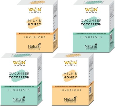 won ayurveda WON Milk & Honey And Cucumber & Cco Fresh Soap - Pack Of 4(4 x 100 g)