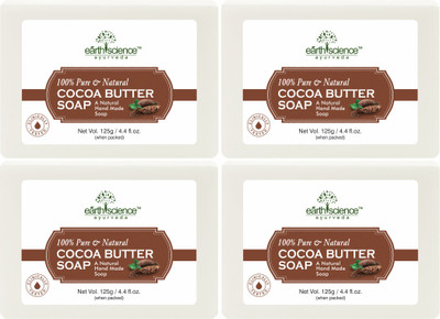 Earth Science Ayurveda Herbal Natural Cocoa Butter Bath Soap made with Natural Oils for Glowing Skin(4 x 125 g)