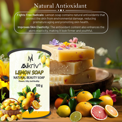 MIKRIV Natural Lemon Bathing Soap Bar – Refreshing, Chemical-Free & Skin-Brightening(3 x 100 g)