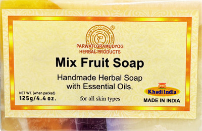 Parwati Gramudyog Mix Fruit Soap | Handmade Herbal Soap with Essential Oils|Khadi India(7 x 125 g)