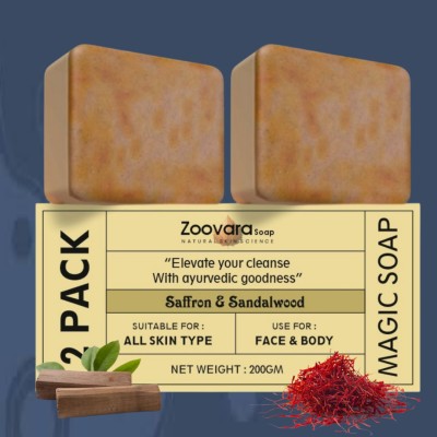 zoovara Magic Soap Sandalwood and Saffron Soap for Silky, Radiant Glow.(2 x 100 g)