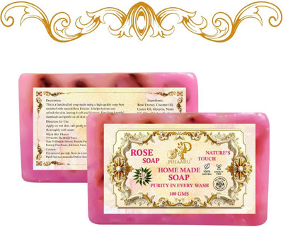 Pihaaru Pack of 2 ,Rose Soft Skin Soap – Handmade Luxury Bar (200gm)/(2 x 100 g)