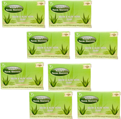 COSMORA MCLORDES NEEM & ALOEVERA SOAP FOR PURIFYING & RENEWAL FRESH SKIN PACK OF - 8(8 x 75 g)