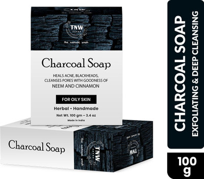 TNW - The Natural Wash Charcoal Soap | Handmade | Controls Acne & Oil | Neem & Cinnamon(100 g)