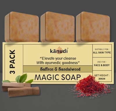 KaNuDi Magic Soap with Saffron and Sandalwood for Refreshing Skin Pack of 3(3 x 100 g)