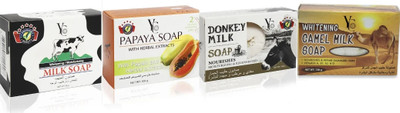 YC Assorted Pack of 4 Soaps | Papaya | Donkey Milk | Cow Milk | Camel Milk | 450g(4 x 112.5 g)