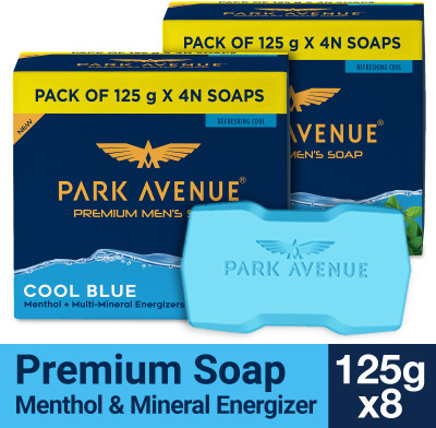 PARK AVENUE Premium Men's Soaps for Bath-Cool Blue-Grade 1 Soap-For All Skin Types(8 x 125 g)