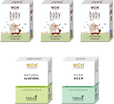 won ayurveda Baby Bathing, Activated Charcoal, Cucumber & CocoFresh Soap Pack Of 5(5 x 100 g)