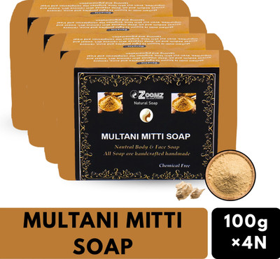 ZOOMZ Multani Mitti Handmade Soap Combo of 4 - Natural Body & Face Soap(4 x 100 g)