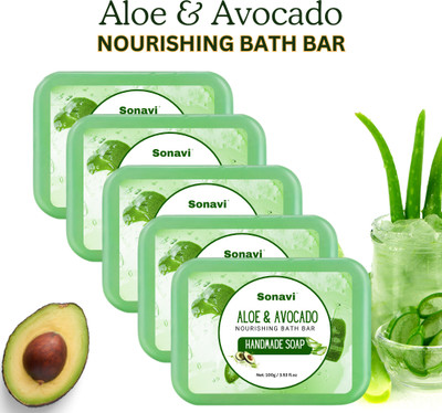 Sonavi Natural Aloe Avocado Soap for Smooth Skin |Aloe Avocado Moisture Soap(5 x 100 g)