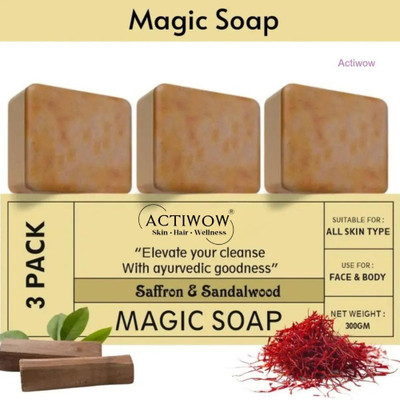 ACTIWOW Magic Soap Real Glow Bar with Fruit Acids and Vitamin C 3Pcs(3 x 100 g)