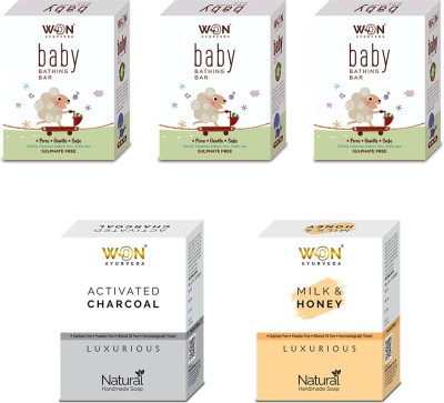 won ayurveda Baby Bathing, Cucumber & CocoFresh, Charcoal Soap Pack Of 5(5 x 100 g)