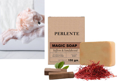 PERLENTE HANDMADE SOAP & magic soap Sandal Wood And Saffron Soap For Glowing(150 g)