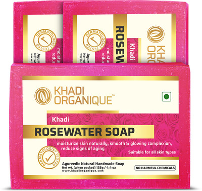 khadi ORGANIQUE Handmade Soap Rose water(3 x 125 g)
