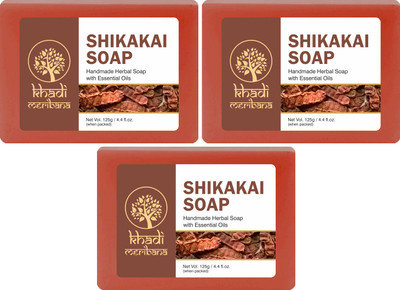 MeriBana Khadi Handmade Shikakai Bath Soap Pack of 3(3 x 125 g)