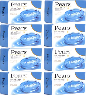 Pears Soft and Fresh Soap Bar Glycerin and Mint Body Soaps - Pack of 8(8 x 15.62 g)