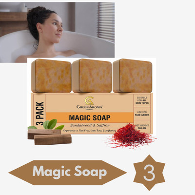 GreenAroma Essential Ghar Magic Sandal Wood Soap Saffron Soap for Soft Detan Skin(3 x 100 g)