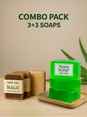 RAW VIBE Herbal Soap Combo Pack 3+3 – Neem & Magic Natural Soaps for Skin Care(6 x 100 g)