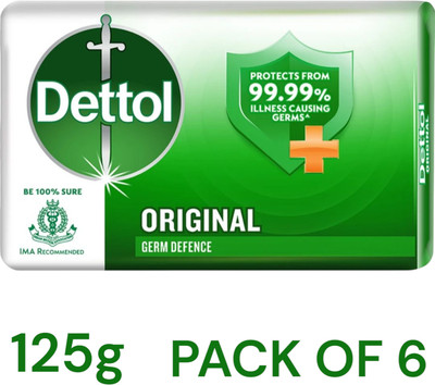 Dettol original Bathing Soap Bar with 12hr Germ protection Germs, 125g pack of 6(6 x 125 g)