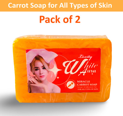 LOXITY White Aura Carrot Soap - Skin Moisturizing and Turmeric Bathing Bar Shop(2 x 100 g)
