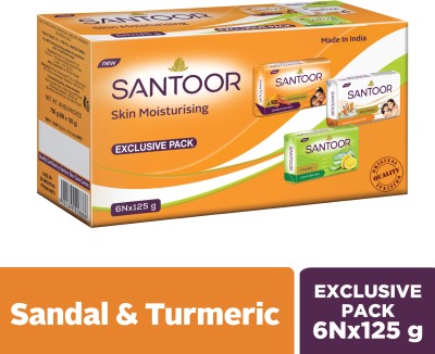 Santoor by Wipro Total Skin Care- Aloe Vera & Lime, Sandal & Almond Milk, Sandal & Turmeric Soap(6 x 125 g)