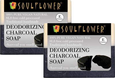 Soulflower Charcoal Antioxidant-Rich Handmade Soap for Cleansing & Exfoliating(2 x 150 g)