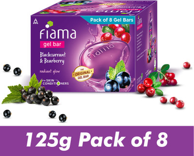 FIAMA Gel Bar Blackcurrant & Bearberry, Radiant Glowing Skin, with Skin Conditioners(8 x 125 g)