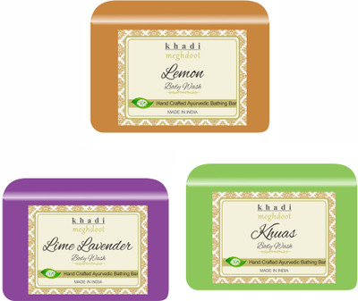 KHADI MEGHDOOT Lemon, Ginger Mango and Basil Organic Handmade Body Wash/Soap(3 x 125 g)