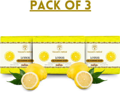 vagad's khadi Lemon Soap | Reduces Oil from Open Pores | Pack of 3(3 x 125 g)