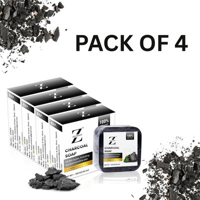ZEROIC Handmade Charcoal Soap - Pimple, Acne Marks & Dull Skin Remover(4 x 100 g)