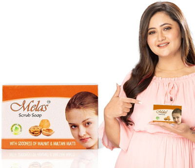 Melas Scrub Soap|Goodness of Walnut, Multani Mitti|75 gm each (pack of 6)(6 x 75 g)