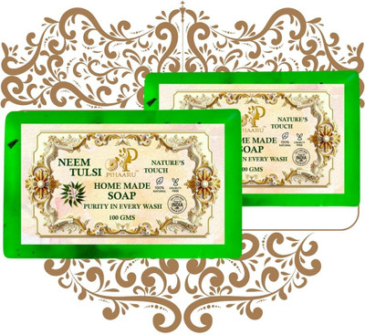 Pihaaru Pack of 2 ,Neem Tulsi Nature Bath Bar – Soothing & Anti-Bacterial (200g),,(2 x 100 g)