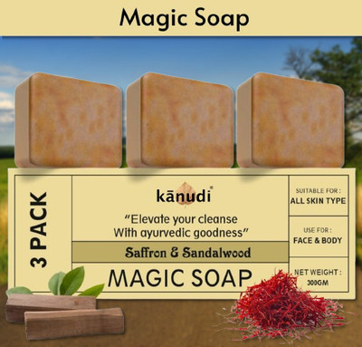 KaNuDi Magic Soap with Saffron for Detan and Glowing Brightening Skin Pack of 3(3 x 100 g)