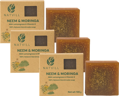 NATVILL MORINGA Handmade Bathing Neem Soap | Herbal Bathing for Healthy Skin Soap(3 x 100 g)