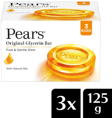 Pears Original Glycerin Soap Bar - Pure & Gentle Glow | With 98% Pure Glycerin(3 x 125 g)