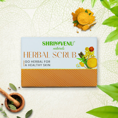 SHRI VENU premium herbal scrub soap with tulsi, neem helps in skin infections pack of 2(2 x 100 g)