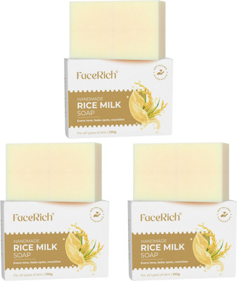 Facerich Rice Milk Soap | Whitening Moisturizing Handmade Bathing Bar for Smooth Skin(3 x 100 g)