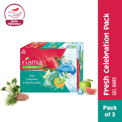 FIAMA Fresh Celebration Pack with 3 Unique Gel Bathing Bars, for Moisturized Skin(3 x 125 g)