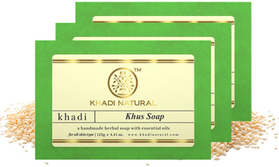KHADI NATURAL Hand Made Khus Soap (Pack of 3)(3 x 125 g)