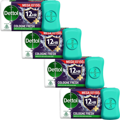 Dettol Cologne Fresh Bathing Soap Bar Freshness & Cooling 12hr Pack of - 150gm x 4(4 x 150 g)