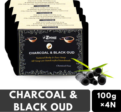 ZOOMZ Charcoal & Black Oud Luxury Handmade Soap Combo of 4 -Deep Cleansing & Acne Care(4 x 100 g)